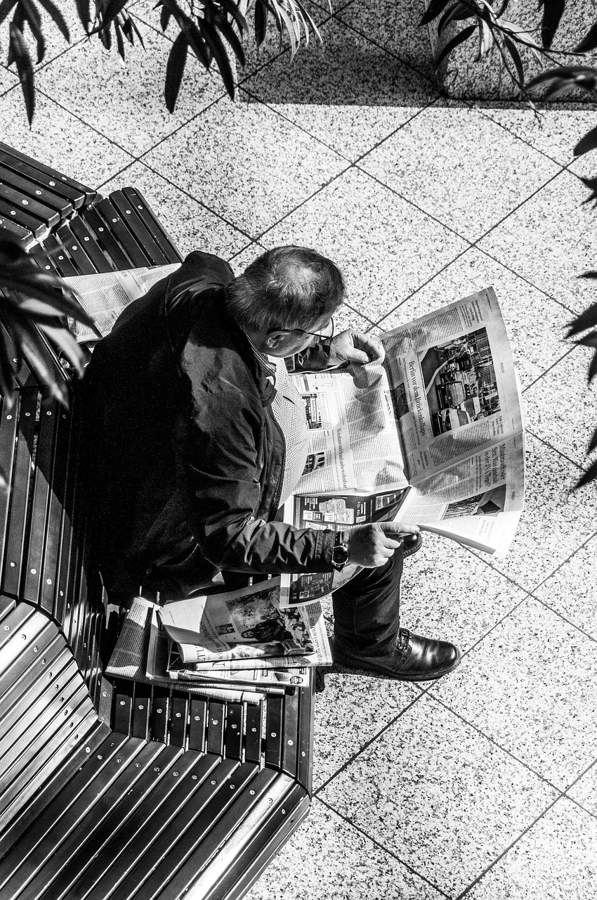 man, newspaper, news, bench, seating, monochrome, read, newspaper, newspaper, newspaper, newspaper, newspaper
