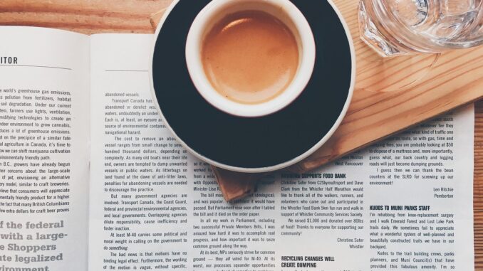 coffee, cup, drink, glass, magazine, pages, paper, print, saucer, newspaper, coffee cup, caffeine, cup of coffee, morning coffee, coffee break, coffee, magazine, newspaper, newspaper, newspaper, newspaper, newspaper