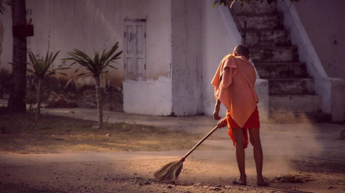 monk, monastery, sweep, clean, broom, monk, monk, sweep, sweep, clean, clean, broom, broom, broom, broom, broom