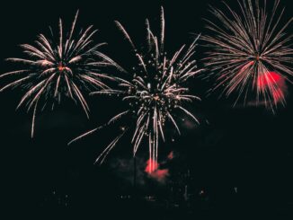 Vibrant fireworks illuminating the night sky with colorful bursts.