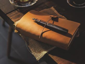 book, pen, notebook, diary, desk, writing, office, table, note, creative, brown book